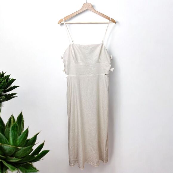 WAYF Linen Blend Cut Out Bow Midi Dress in Ivory - NWT - Sz L | Large - Picture 4 of 11